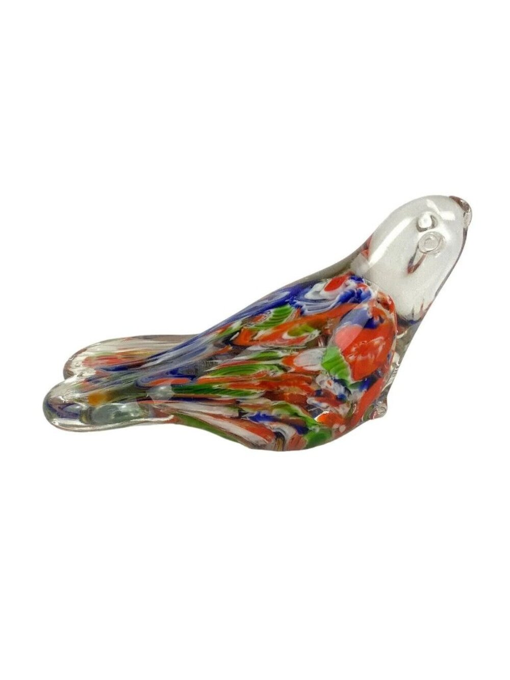 Hand-Blown Multicolor Art Glass Bird Figurine Paperweight Shelf Decor